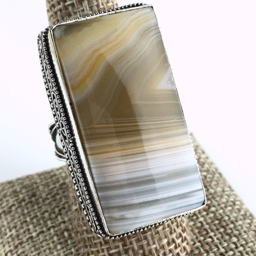 Botswana Agate Stone Statement Ring Size 10 - image 2
